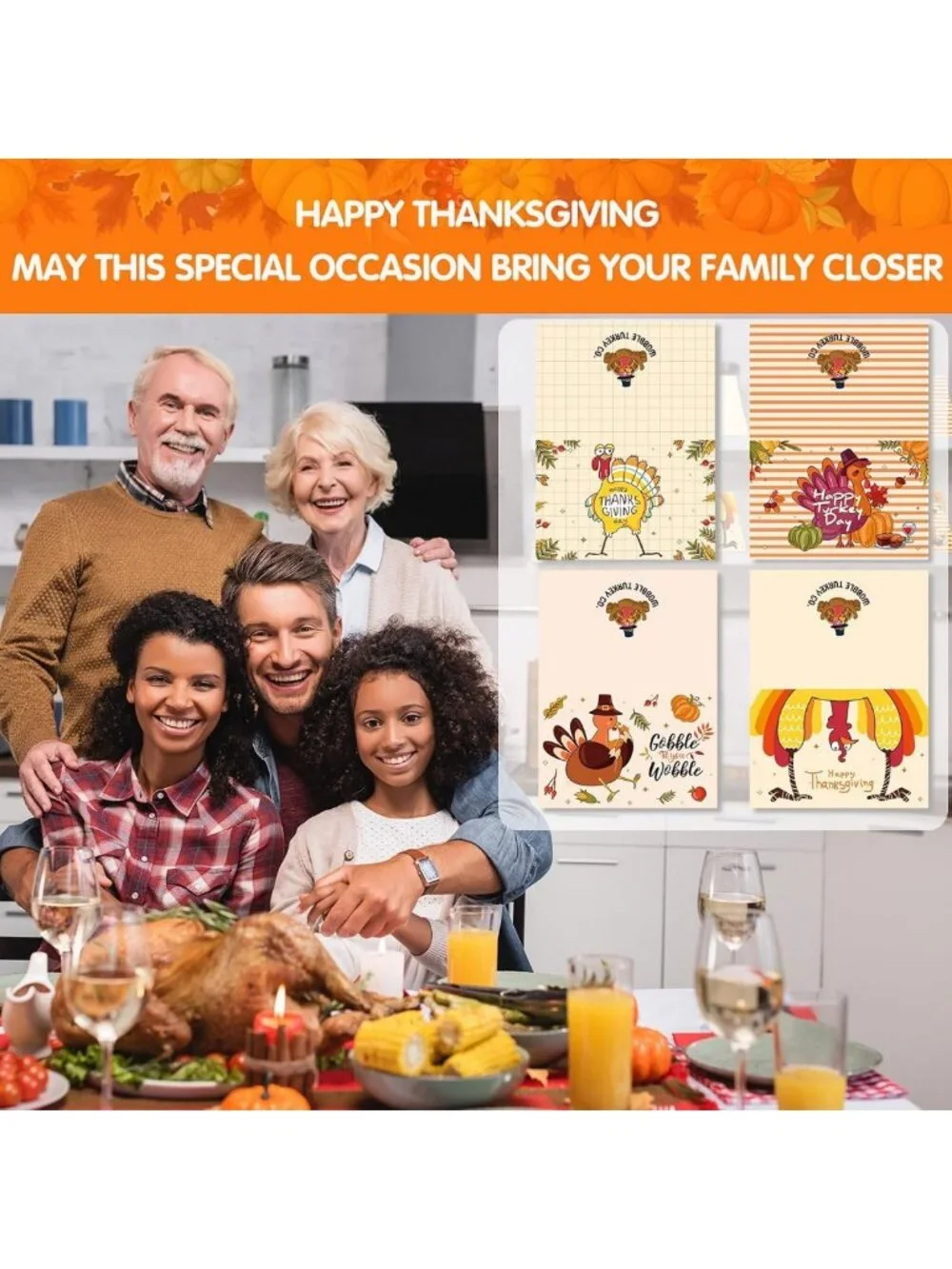 Funny Thanksgiving Greeting Cards Set - 240 Assorted Gobble Cards with Envelopes